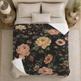 thumbnail image 4 of Spaced Blush Roses With Golden Botanical Sprigs, Cozy Flannel Blanket with Airy Vintage Botanical Print, Housewarming Gift for Vintage Rose Enthusiasts, Home Decor for Bedroom and Living Room, 4 of 7