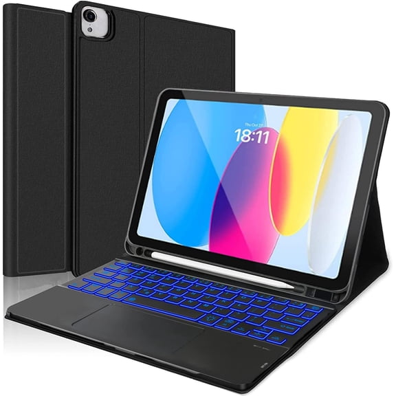 Black Soft TPU Back Folio with Pencil Slot & Magnetically Detachable Multi-Touch Trackpad Keyboard for iPad 10th / 11th Generation (A16)