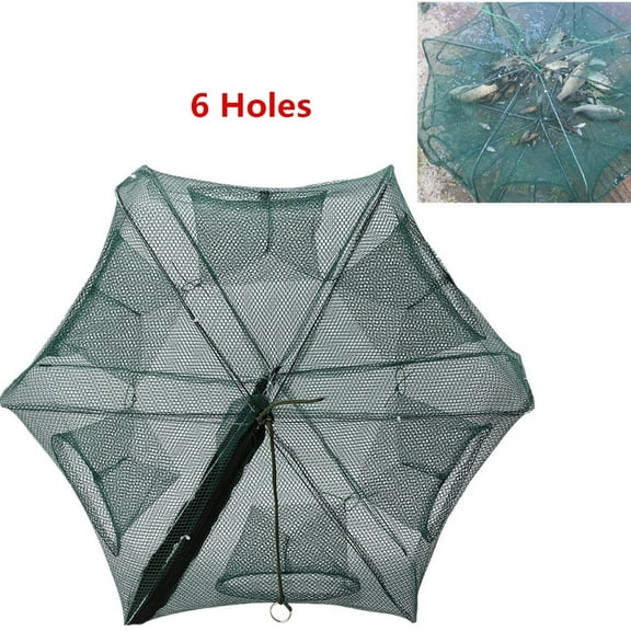 YLSHRF Portable Folded Fishing Net,6/12 Holes Automatic Fishing Net Shrimp Cage Nylon Crab Fish Trap Cast