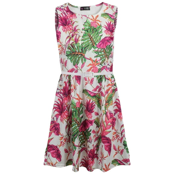 Kids Girls Skater Dress Sleeveless Floral Pink Party Fashion Summer Dresses