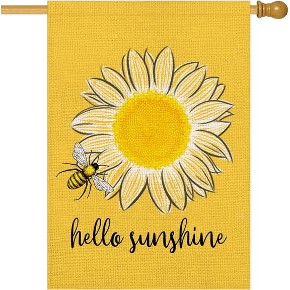 Hello Sunshine House Flag Summer Sunflower Bee Yard Flags 28 x 40 inch Double Sided Spring Summer Decor Seasonal Outdoor Decoration (HF-N)