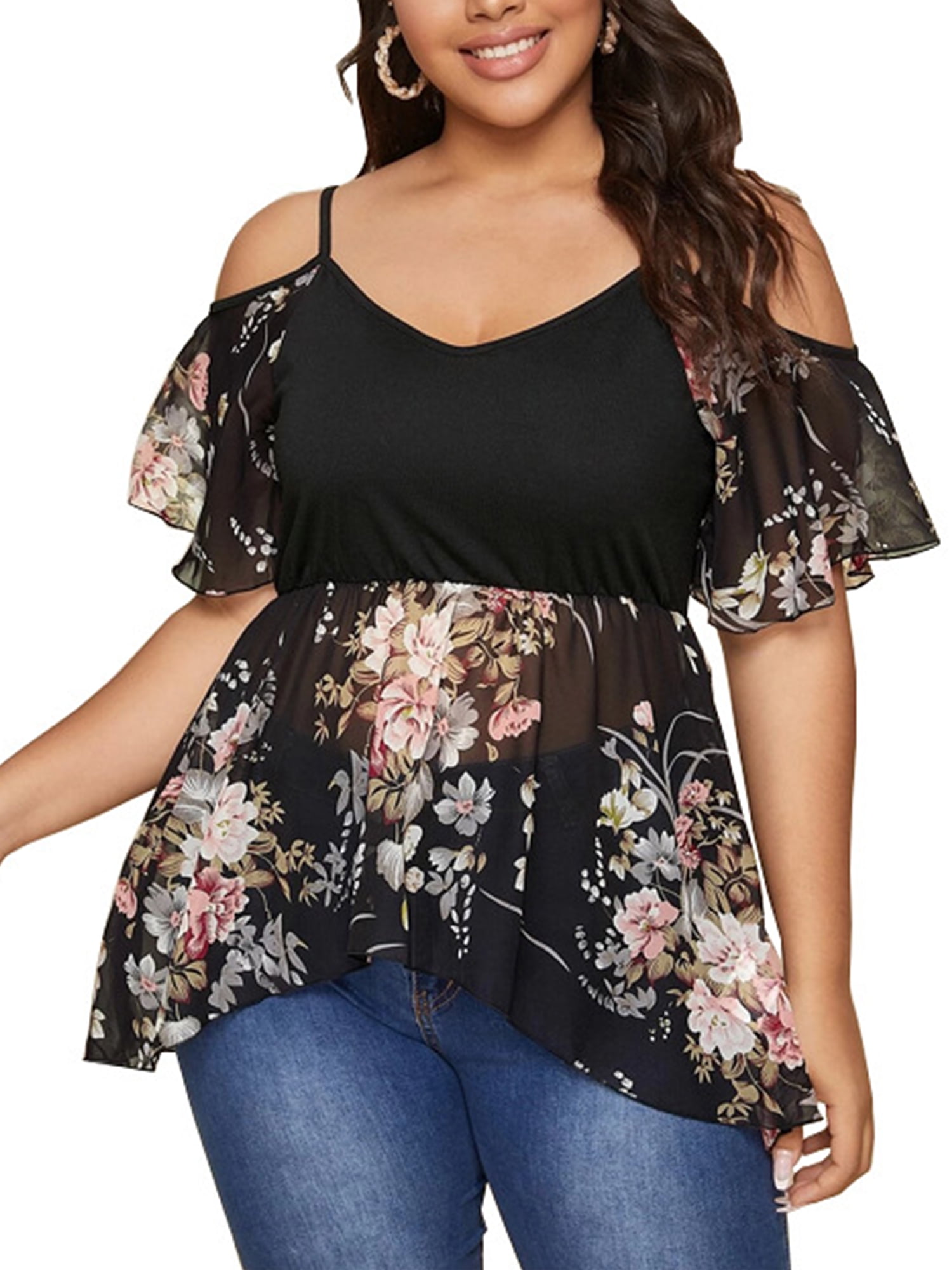 Womens Solid Color Floral Lace Cold Shoulder Soft Plus Size Blouse Top Casual Loose Long Sleeve Irregular Hem Basic Tops Womens Solid Color Floral Lace Cold Shoulder Soft Plus Size Blouse Top Casual Loose Long Sleeve Irregular Hem Basic Tops