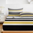thumbnail image 6 of Twin XL Size Fitted Sheet Set - Yellow Black Stripe 2 Piece Bedding Sets 16" Deep Pocket Fitted Sheet with 1 Pillowcases, Modern Abstract Art Coarse Striped Brushed Microfiber Hotel Luxury Bed Sheets, 6 of 9