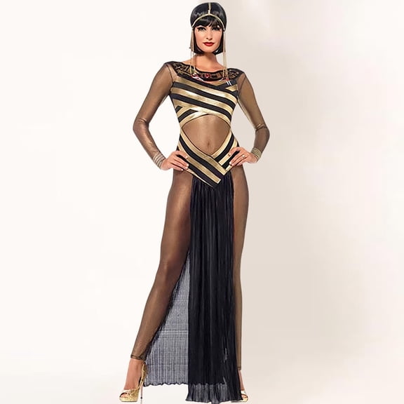 FASHOFT Women's Sheer Egyptian Halloween Cleopatra Cosplay Outfit Exotic Theme Party Stage Performance Fancy Dress Up Halloween L