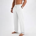 thumbnail image 4 of Guluxicc Men's Linen Pants with Multi Pocket Elastic Drawstring Long Straight Leg Beach Trousers for Summer Vacation Casual Outfits, 4 of 8