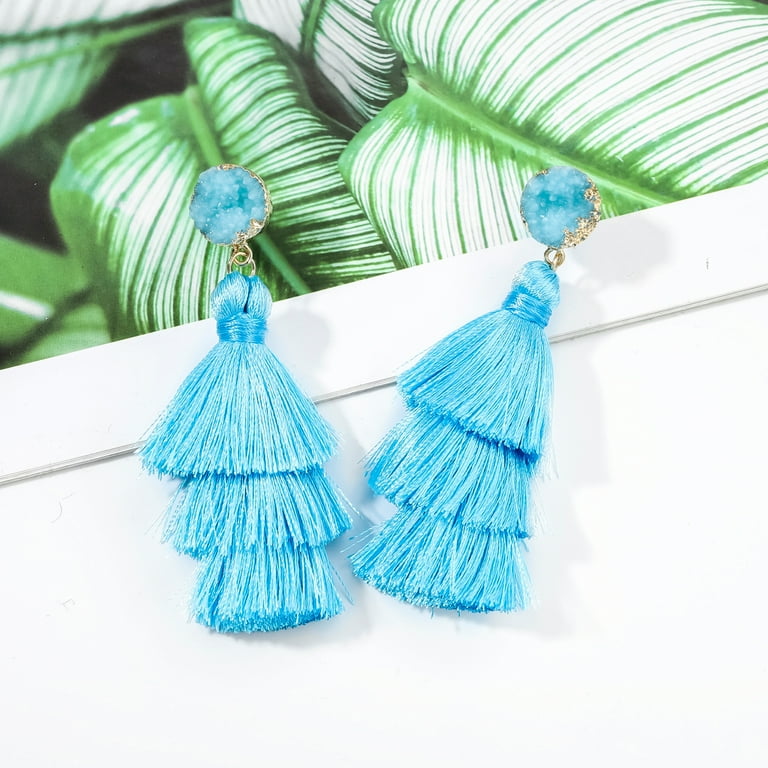 Red Tassel Earrings for Women  Colorful Layered Tassle 3 Tier