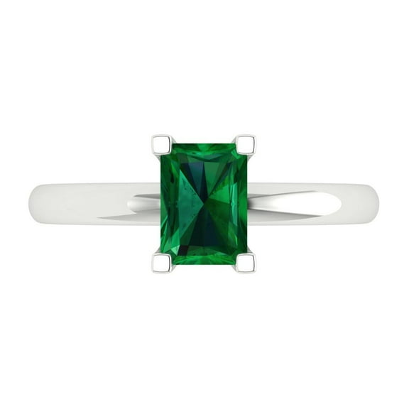 Clara Pucci 14K White Gold 1ct Emerald Solitaire Ring for Women