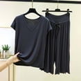 thumbnail image 2 of RQYYD Womens Pajamas Set Short Sleeve Top and Wide Leg Pants Sleepwear Soft Loungewear Pjs Sets for Women, 2 of 5