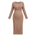 thumbnail image 5 of Womens Maternity Sweater Dress Twist Front Ribbed Knit Soft Bodycon Midi Dress Long Sleeve Pregnancy Clothes (S, Brown), 5 of 7
