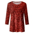 thumbnail image 2 of Sequin Tops for Women 3/4 Sleeve Loose Fit Dressy Sparkly Blouses Round Neck Fashion Party Glitter Shirts, 2 of 4