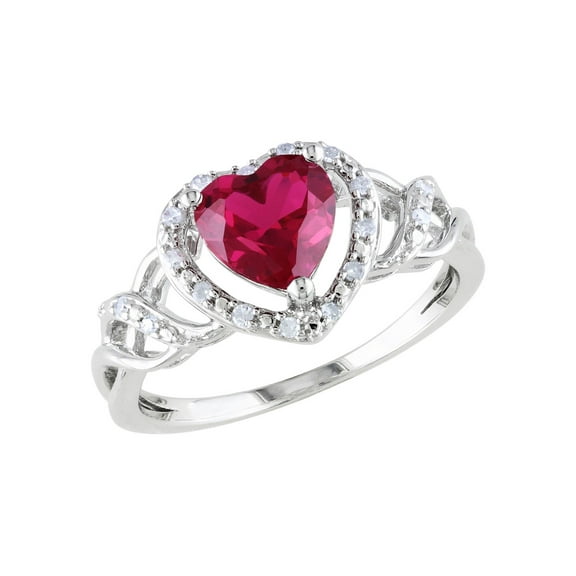 1.70 Carat (Ctw) Lab-Created Ruby Heart Ring with Diamonds in Sterling Silver for Women