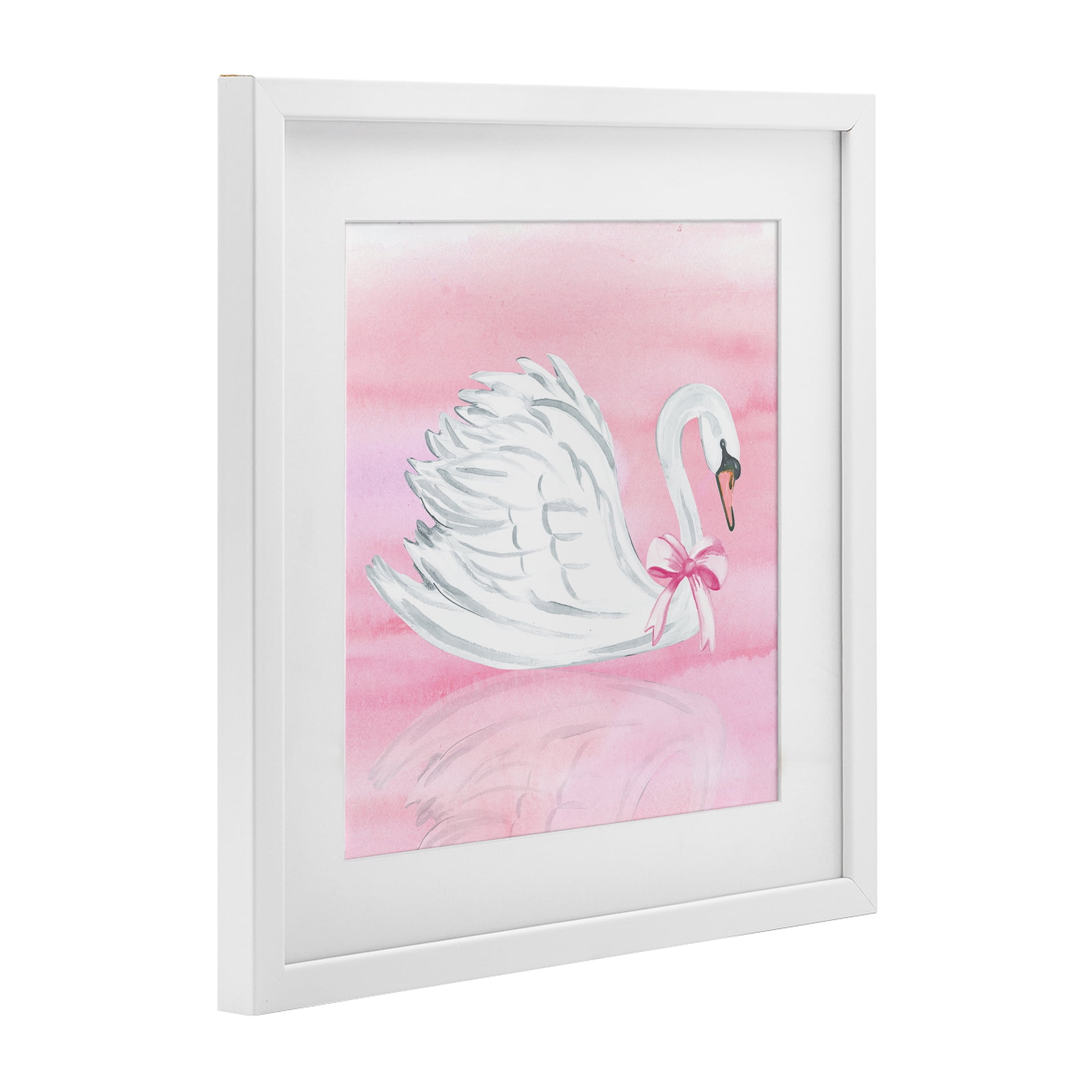 Stupell Industries Pink Bow Swan White Framed Print Under Glass, design by Corinne Haig