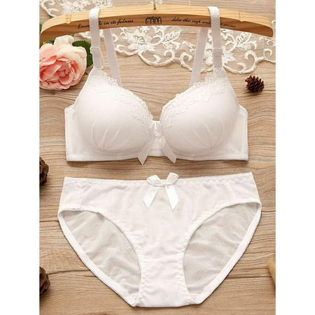 

X Women Lace Padded Push Up No Steel Ring Small Chest Gathered Back Closure Adjustment Bow Adjusted-straps Bra Brie