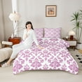 thumbnail image 4 of Feelyou Purple Tribal Damask Queen Comforter Set, Boho Floral Bedding Comforter Set, 3pcs, 4 of 8
