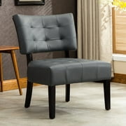 Roundhill Furniture Blended Leather Tufted Accent Chair with Oversized Seating, Gray