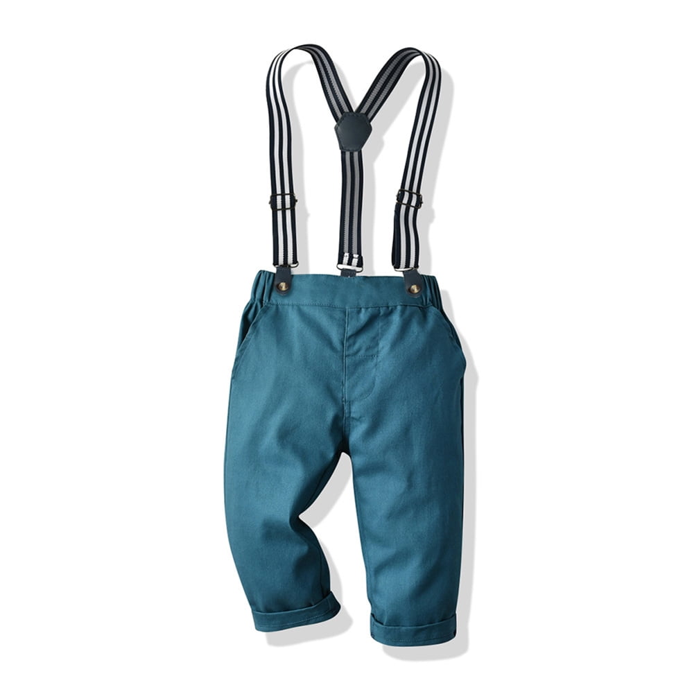 IBTOM CASTLE Toddler Baby Boys Baptism Christening Outift Gentleman Bowtie Shirt + Long Suspender Pants Wedding Birthday Formal Tuxedo Overalls Clothes