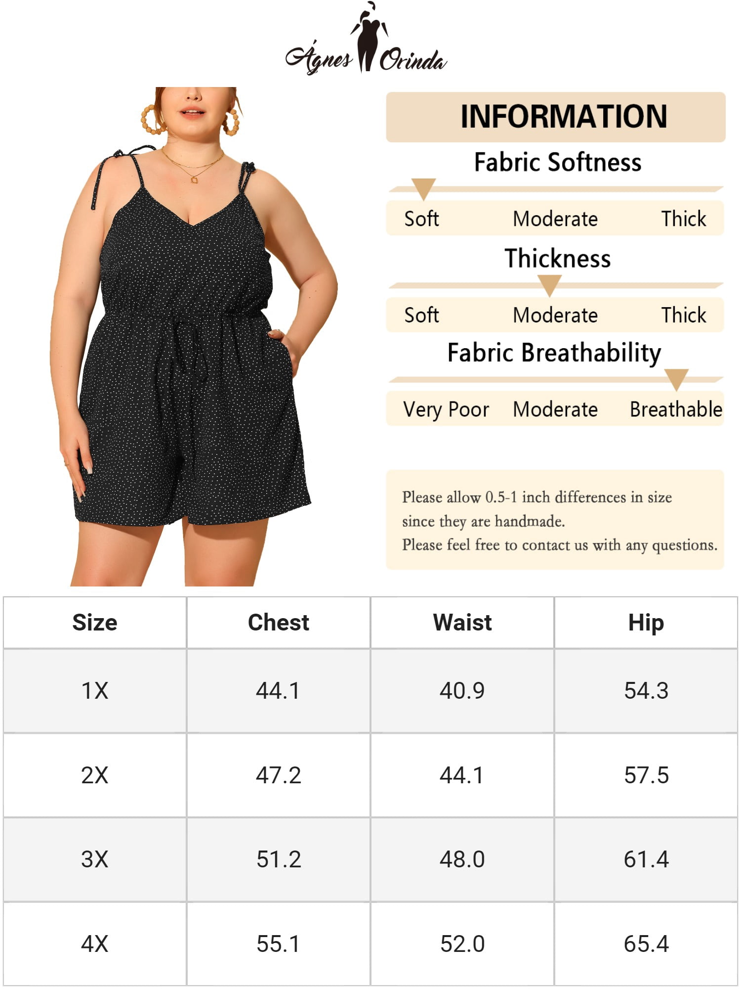 DARING DIVA Women's Plus Polka Dots Cami Romper Jumpsuit Black 3X
