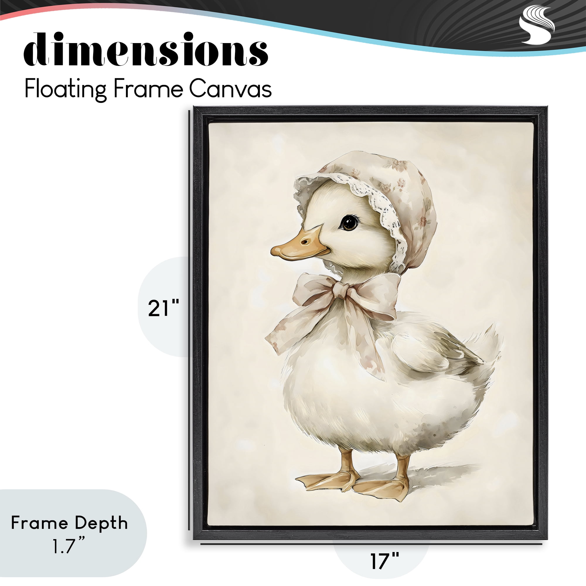 Stupell Industries Duck Wearing Bonnet Black Framed Floater Canvas Wall Art, design by Arlington Prints