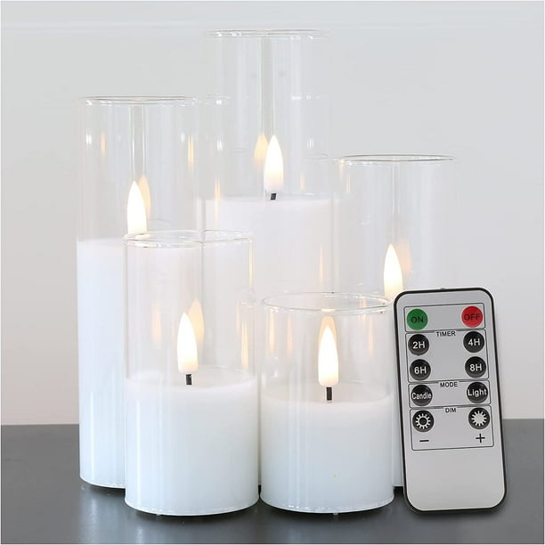 Slim Tall Clear Glass Flameless Candles with Remote, Batteries Included