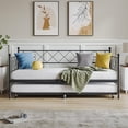 thumbnail image 4 of Purple Twin Metal Daybed with Pop Up Trundle, Heart Shaped Headboard Sturdy Steel Slat Sofa Bed, Multifunctional Rest Furniture for Living Room Bedroom Guest Room, 4 of 9