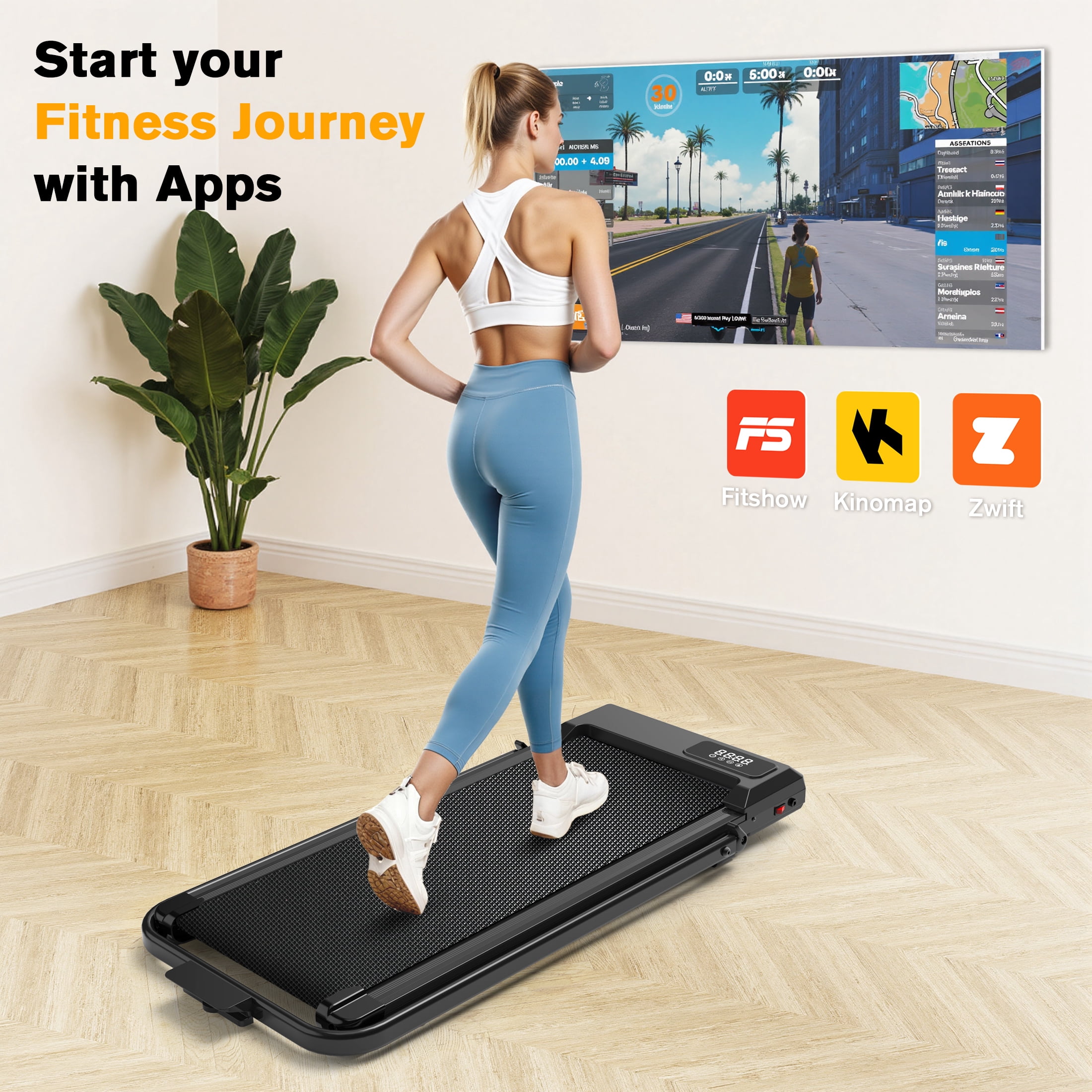 Hapycity Folding Treadmill 5% Incline Under Desk 2 in 1 Walking Running Machine 2.25HP 265LBS, Black