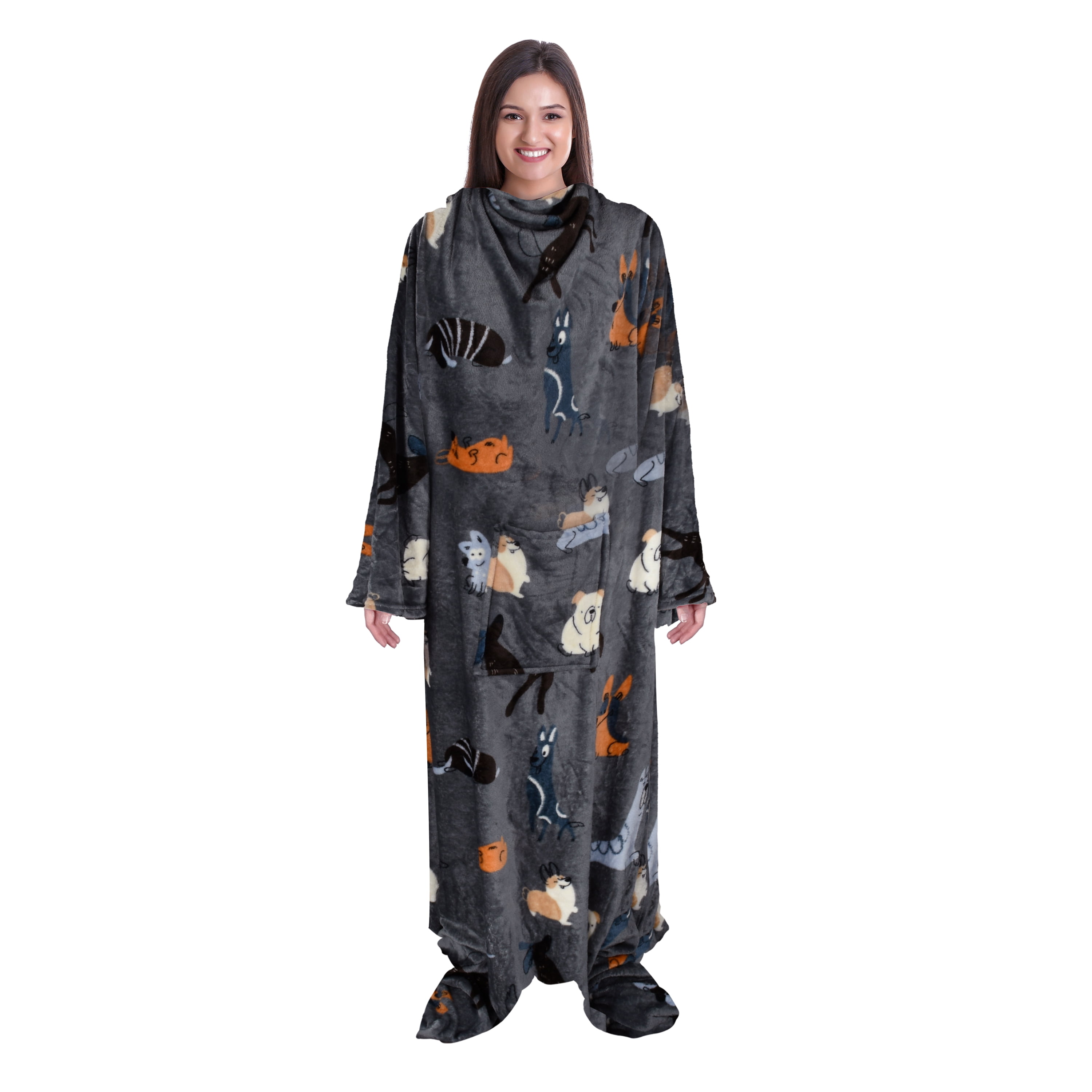 Catalonia Wearable TV Blanket with Sleeves Arms & Feet pockets for Adult Micro Plush Fleece Large Wrap Throw Robe