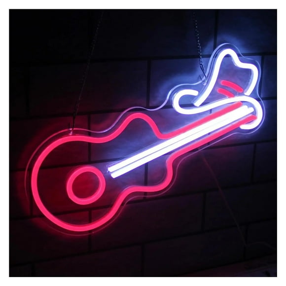 Chapeau de Cowboy Guitare Signes Néon Dimmable Alimenté par USB Lumières Néon pour Salle de Musique Bar Fête Décoration Murale 25cmx43cm