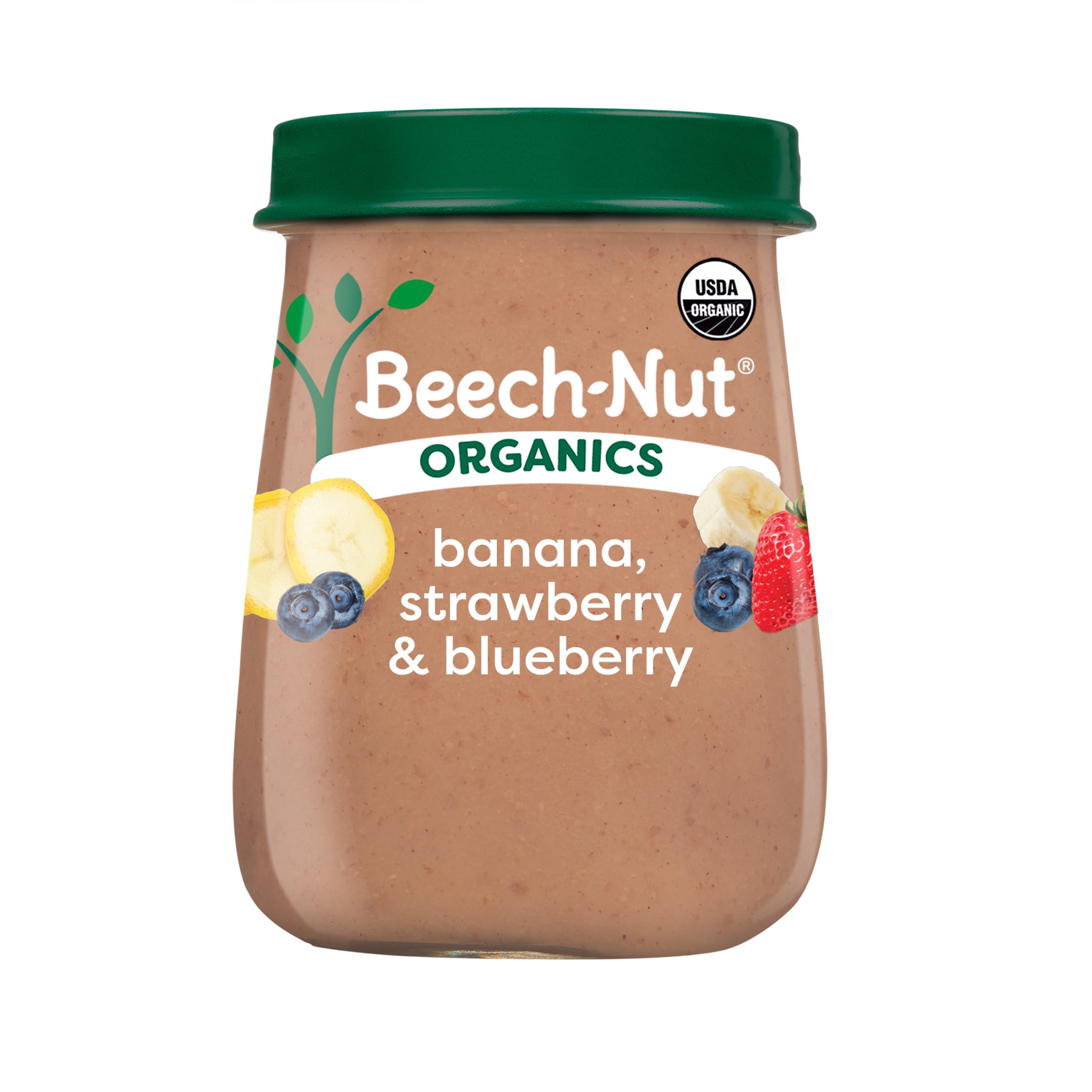 (10 pack) Beech-Nut Organics Stage 2 Organic Banana Strawberry & Blueberry Baby Food, 4 oz Jar