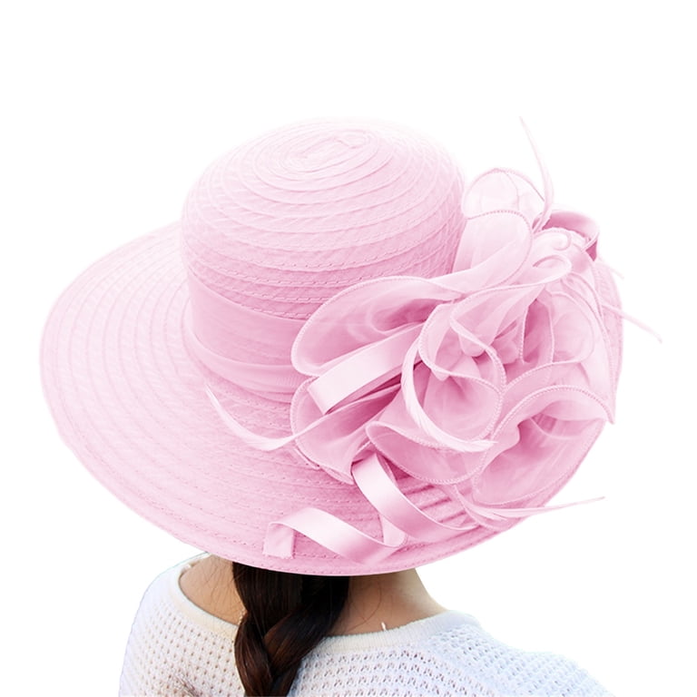 Elegant Wide Brim Organza Sun Hat  Race Day & Summer Events Pink