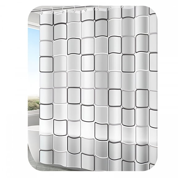 AUQ Transparent Shower Curtain,Square Printed Design,Eco-Friendly Waterproof Heavy Duty with Anti-Mold Grid for Bathroom and Bath Tub,70.87"X78.74"