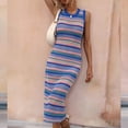thumbnail image 4 of Crochet Dresses for Women Sexy Hollow Out Knitted Beach Bikini Cover Ups Sleeveless Crew Neck Trendy Stripe Printed Slim Fit Cover-Up Tank Midi Dress, 4 of 8