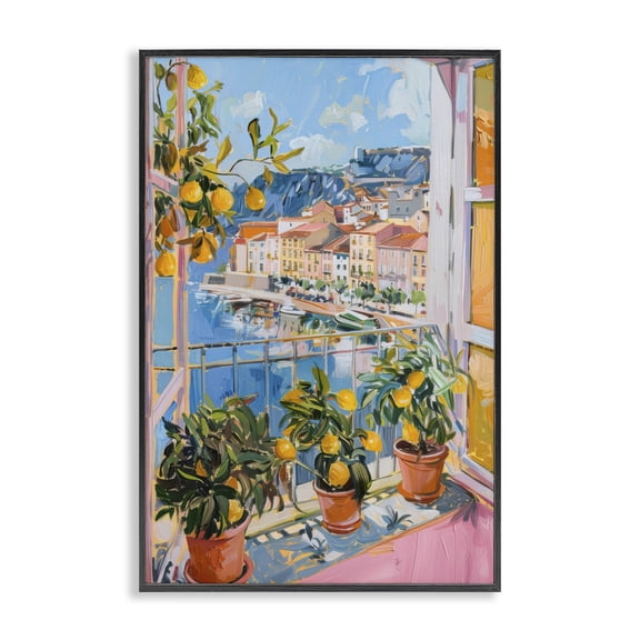 Stupell Industries Modern Seaside Town Window View Black Framed Giclee Art, 12 x 18, by LSR Design Studio