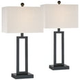 thumbnail image 2 of 360 Lighting Aston Modern Industrial Table Lamps 26" High Set of 2 Rich Black Openwork Metal Off White Fabric Shade for Bedroom Living Room Bedside, 2 of 7