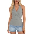 thumbnail image 1 of Tops Casuales sin Mangas para las Mujeres V Cuello Blusa Plegado Vendaje Suéter de Verano Damas Camisa Diaria, 1 of 9