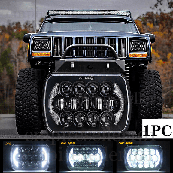 5X7 7x6 LED Headlight White DRL For Cherokee XJ 1984-2001 For Jeep Wrangler YJ