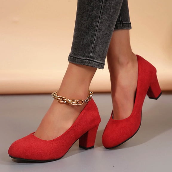 Women's Low Block Heel Round Toe Comfortable Dress Shoes
