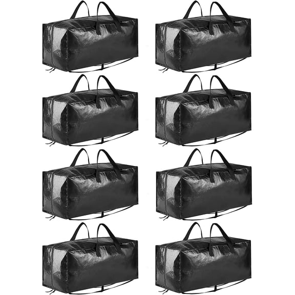 Moving Bags, Packing Bags Heavy Duty with Backpack Straps, Sturdy Handles and Zippers, Black (Pack of 8)