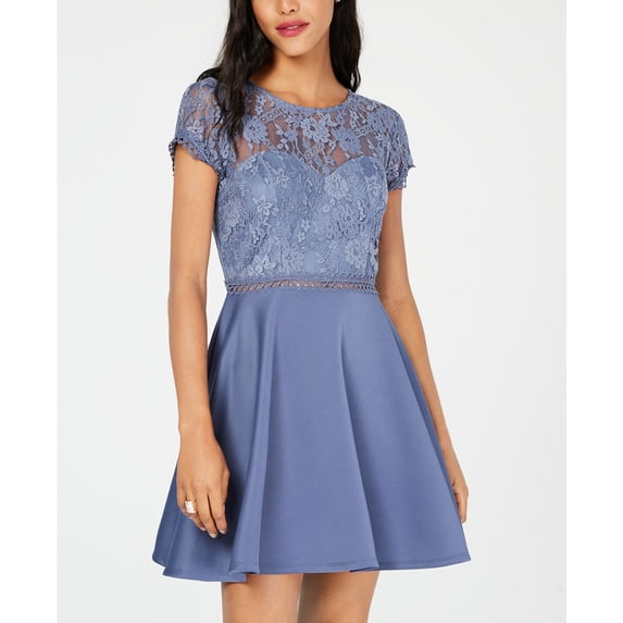City Studios - Lace & Scuba Fit & Flare Dress - Juniors - 1