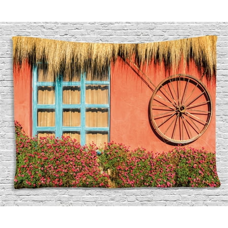 Barn Wood Wagon Wheel Tapestry Country House In Ecuador Red Wall