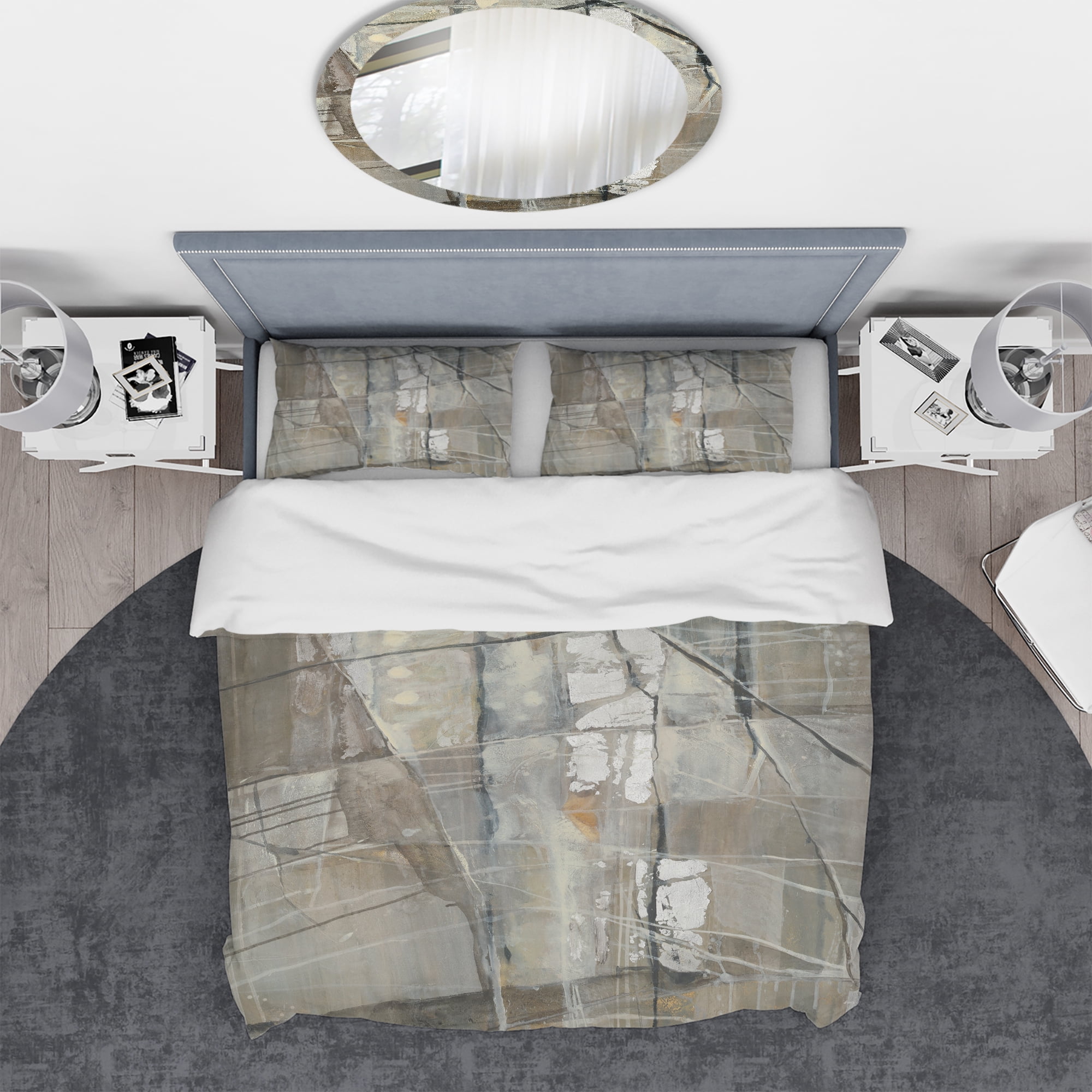 Designart 'Grey Silver Geometric Composition' Geometric Duvet Cover Set