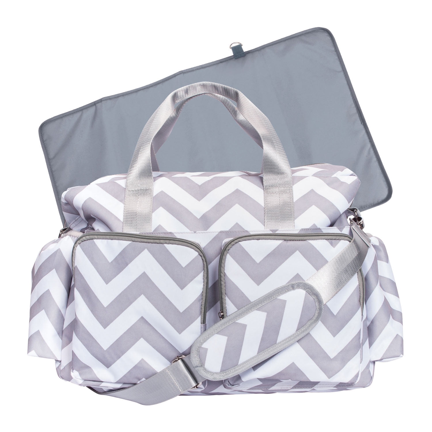 Trend Lab Chevron Deluxe Duffle Diaper Bag with Changing Pad, White