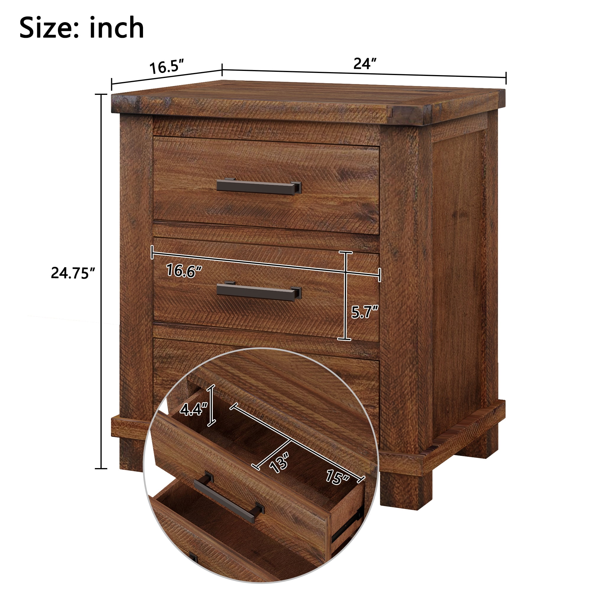 Mintazer Farmhouse Nightstand Set of 2, Nightstands with 3 Drawers, End Tables for Home Office Bedroom, Brown