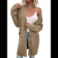 thumbnail image 3 of Suéter Cárdigan de Larga para Mujer, Otoño e Invierno, Tejido de Punto , con Botones Delanteros, Abrigo Caqui M, 3 of 9
