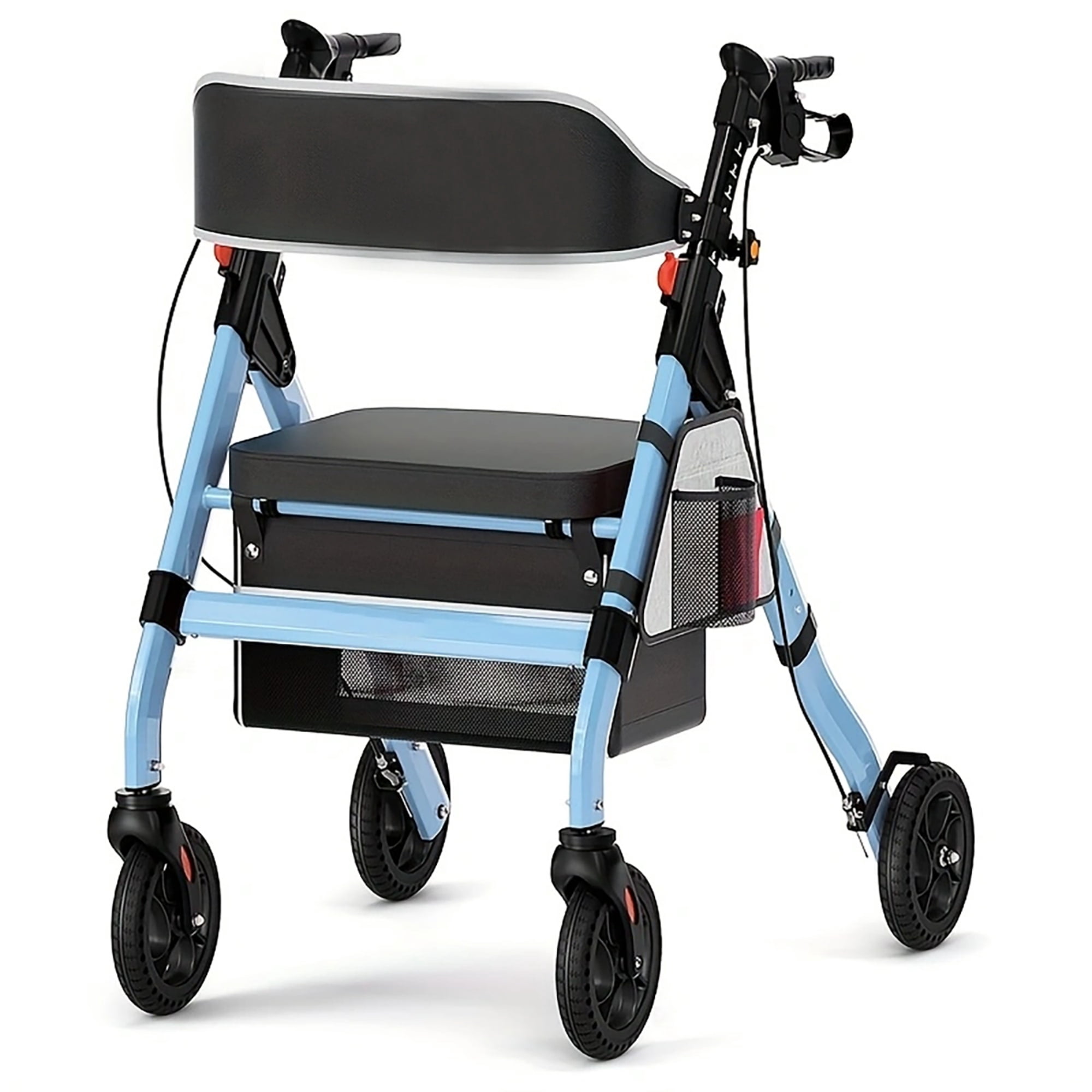 Rollator Walker with Seat for Seniors, Heavy Duty Rolling Walker and Mobility Aid with 450 lb Capacity and 8 Inch Wheels, Blue