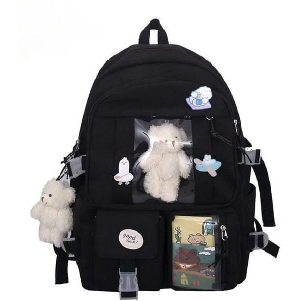  FOMEEX Kawaii Backpack with Pins Plush Pendant Cute Aesthetic  Japanese School Bags Kawaii School Supplies Preppy Korean Stationary  (Black), One Size : Clothing, Shoes & Jewelry