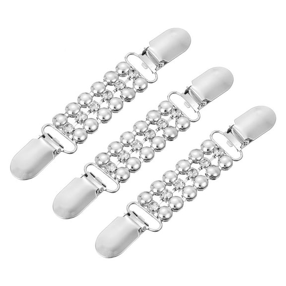 3 Pack Rhinestone Sweater Clips Vintage Dress Clips Cardigan Collar Clips(Silver)