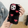 thumbnail image 5 of Feishell for iPhone 13 Cute Fluffy Case with Hearts Pattern, for Women Girls, Luxury Fluffy Furry Plush Soft Flexible Silicone TPU Anti-Drop Shockproof Protective Phone Case,Black, 5 of 6