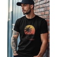 thumbnail image 4 of Camiseta de hombre con estampado de palmeras al atardecer, de algodón, cuello redondo, manga corta, básica, 4 of 7