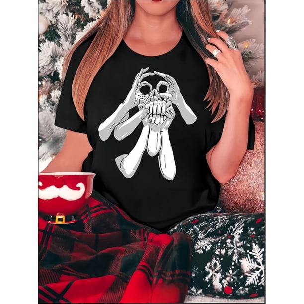 Mystical Gesture Graphic Print Women'S Fashion T-Shirt, Casual Crew Neck Short Sleeve Tee, Comfortable Polyester Knit Fabric, with Geometric Pattern, for All Seasons