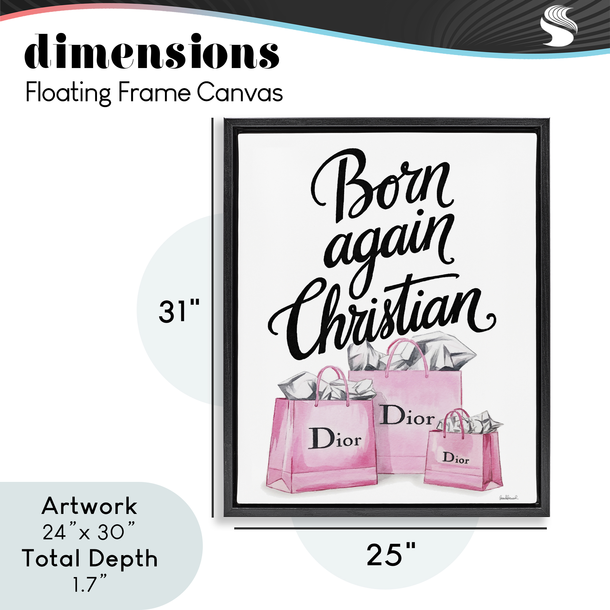 Pink Bags Born Again Christian Black Framed Floater Canvas Wall Art, design by Amanda Greenwood